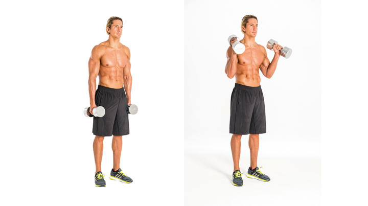 Подъем гантелей хватом «молот»